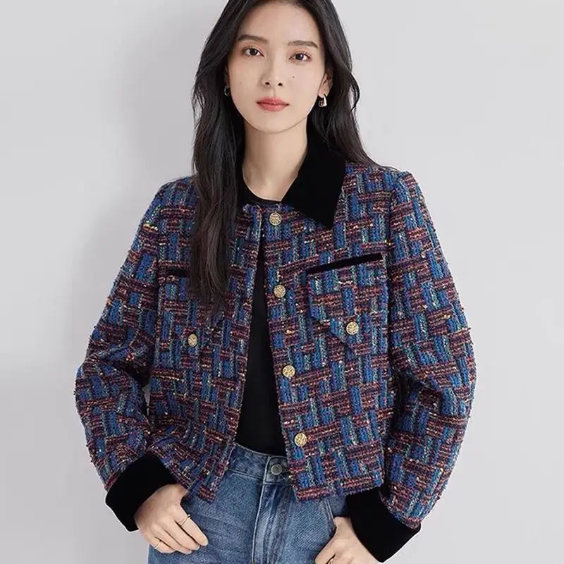 

Women's Loose Fit Tweed Jacket Spring Autumn 2025 Fashionable Elegant Lady's Outerwear Polyester Fiber 100%