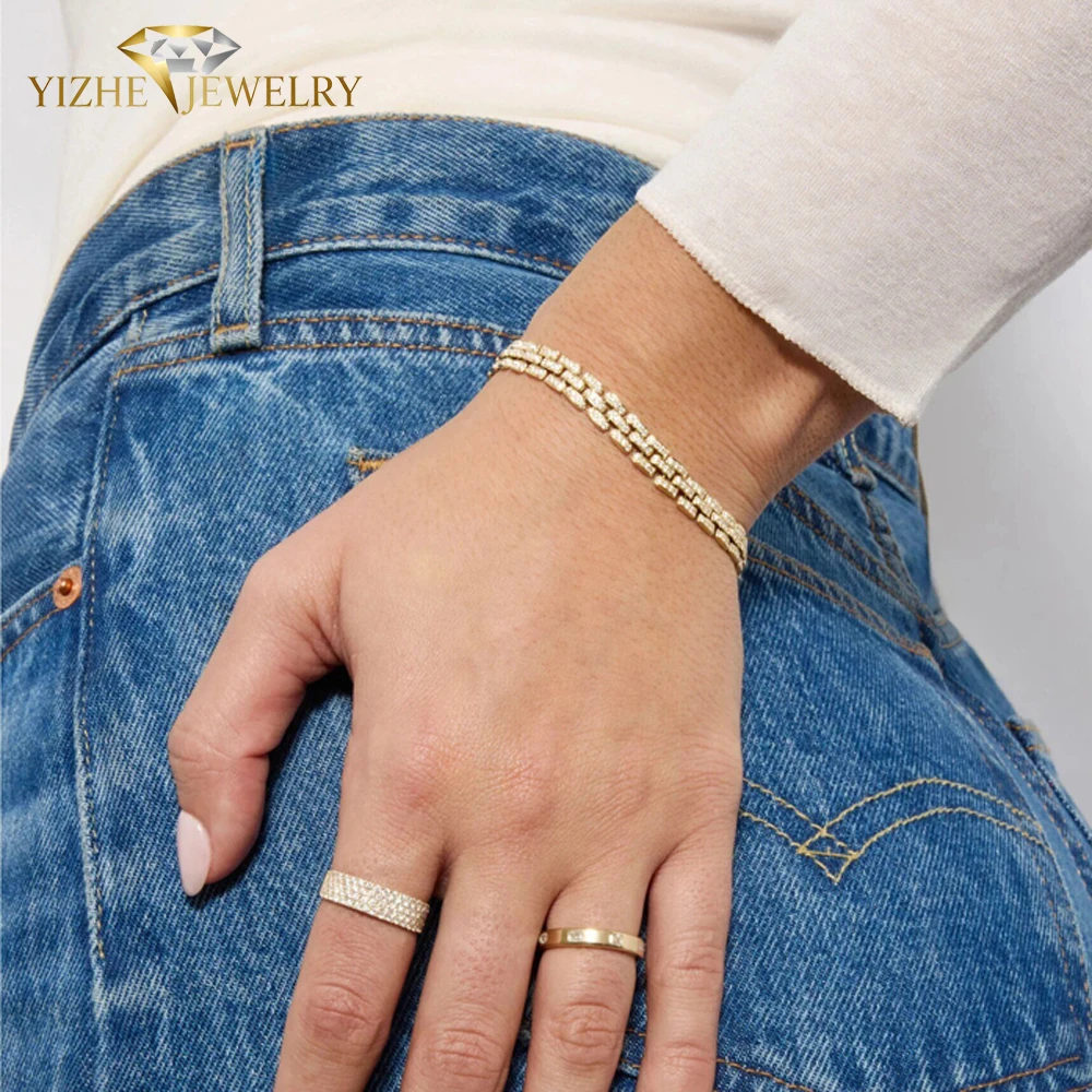 2026 New Wide Bezel Chain Bracelet Paved Bling Cubic Zirconia For Women Fashion Senior Tennis Chain Bracelet Jewelry