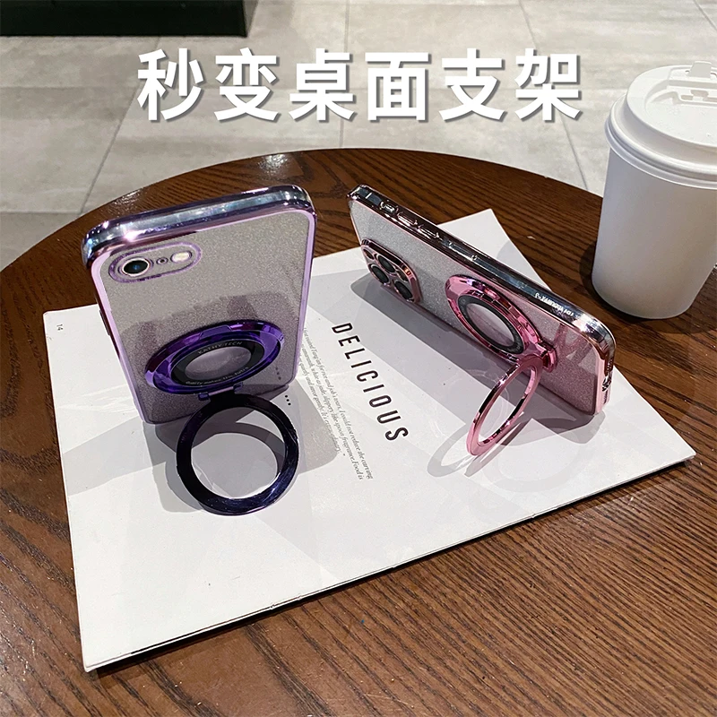 Für iPhone 16E 17E Farbverlauf Glitzer TPU Hülle Für iPhone SE 4 2025 Galvanisierte Magnetische Halterung Weiche Silikon Rückseite – Detail 5