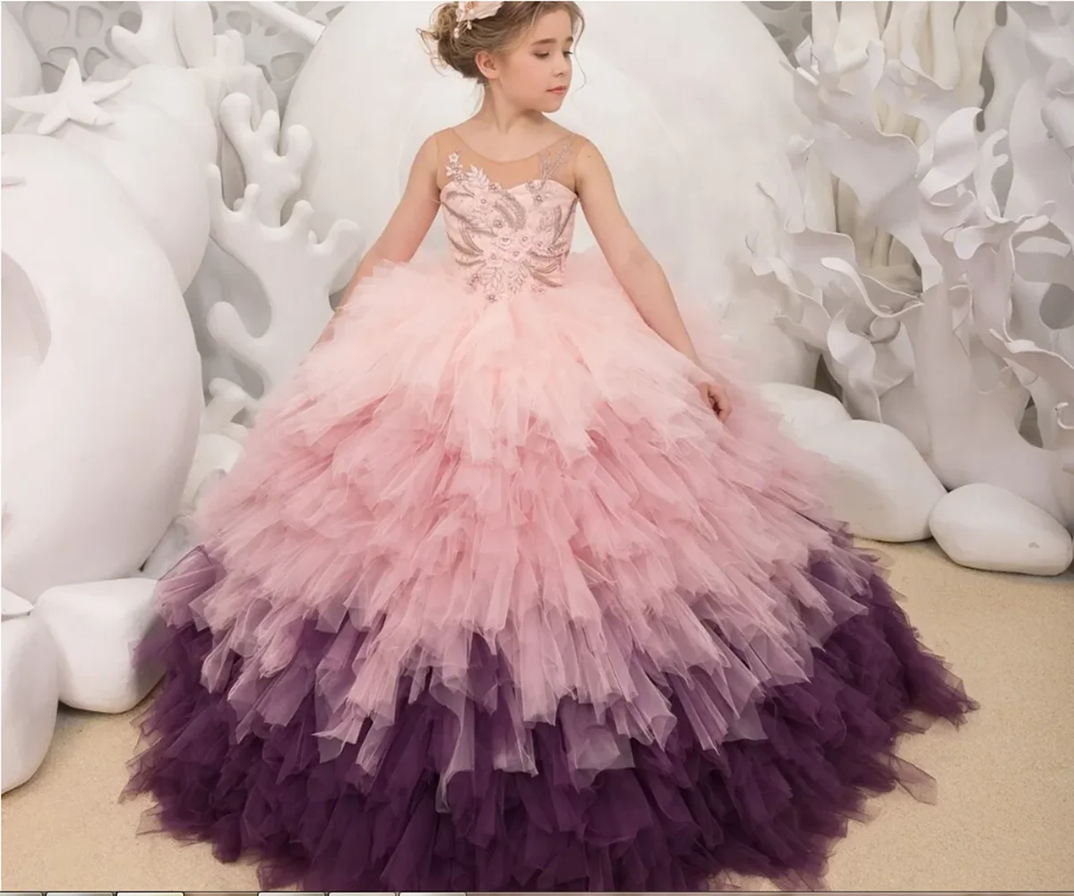 

Flower Girl Dresses For Weddings Wrap Bust Ball Tulle Beaded First Holy Communion Dresses For Little Girl