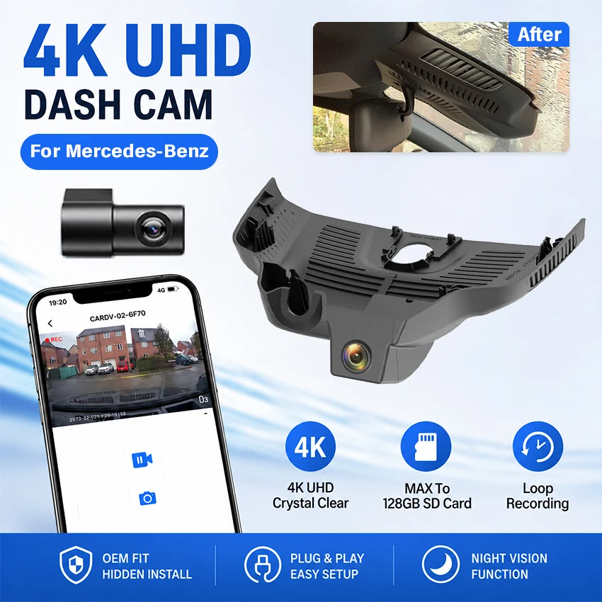 4K OEM Hidden Dash Cam For Mercedes‑Benz EQB X243 2019‑2024 Plug and Play Car DVR Driving Recorder APP Control Loop Recording