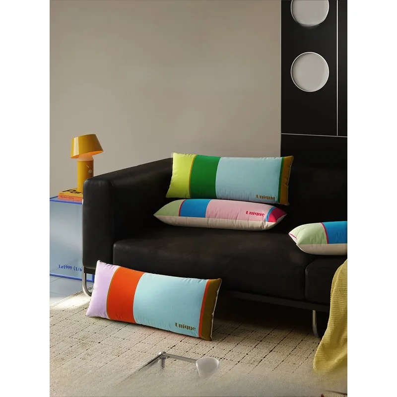 Mid-Century Modern Lumbar Throw Pillow, Rectangular Cushion for Sofa Couch with Dopamine Colorful Design, Backrest Living Room