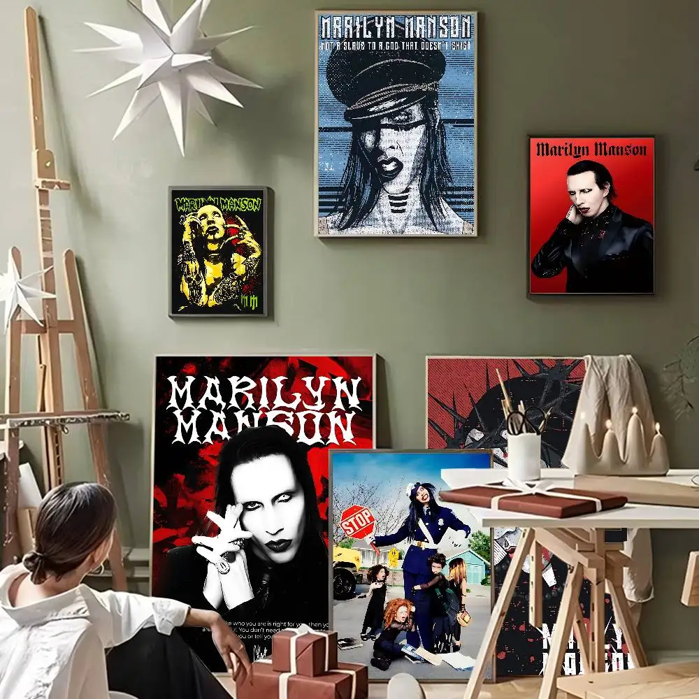 Industrial Rock Band Marilyn Manson DIY Sticky Poster Fancy Wall Sticker for Living Room Bar Decoration Wall Decor