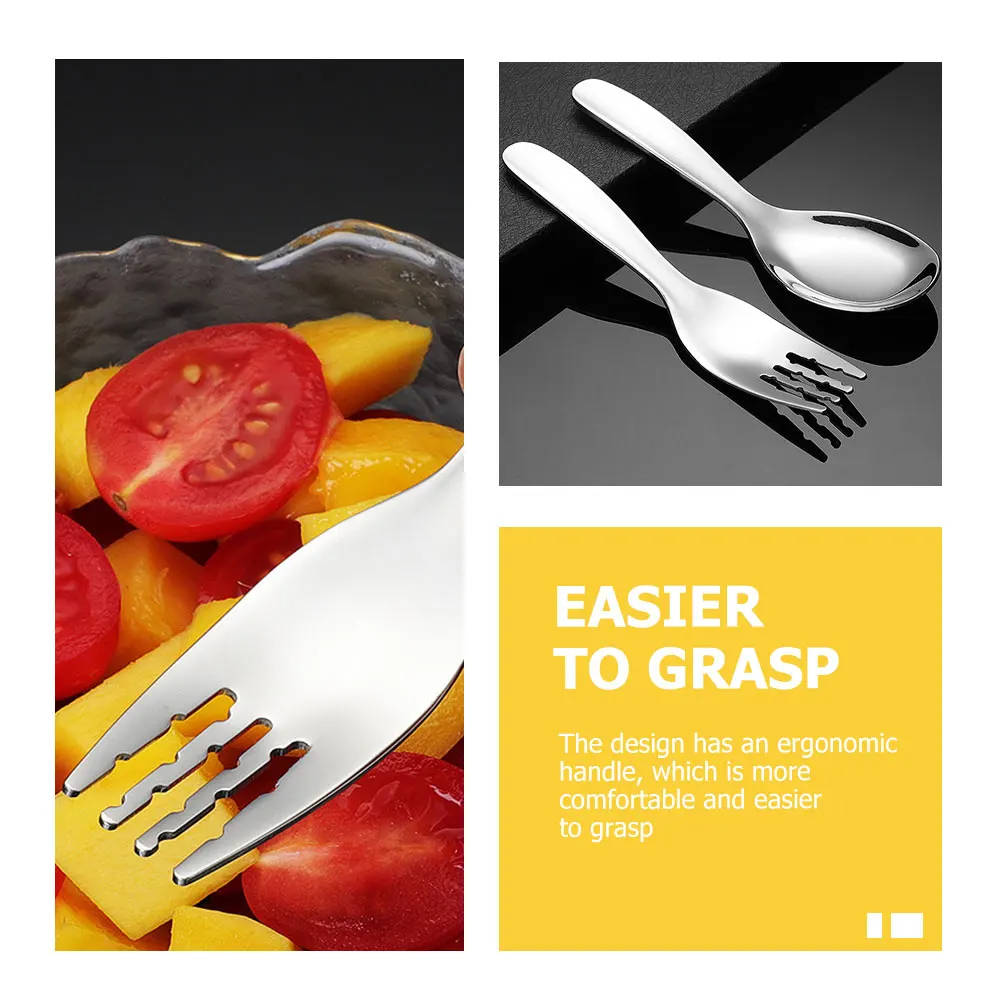 

Stainless Steel Kids Fork Spoon Set Children Utensils Toddler Baby Self Feeding Ergonomic Lightweight Compact Home School