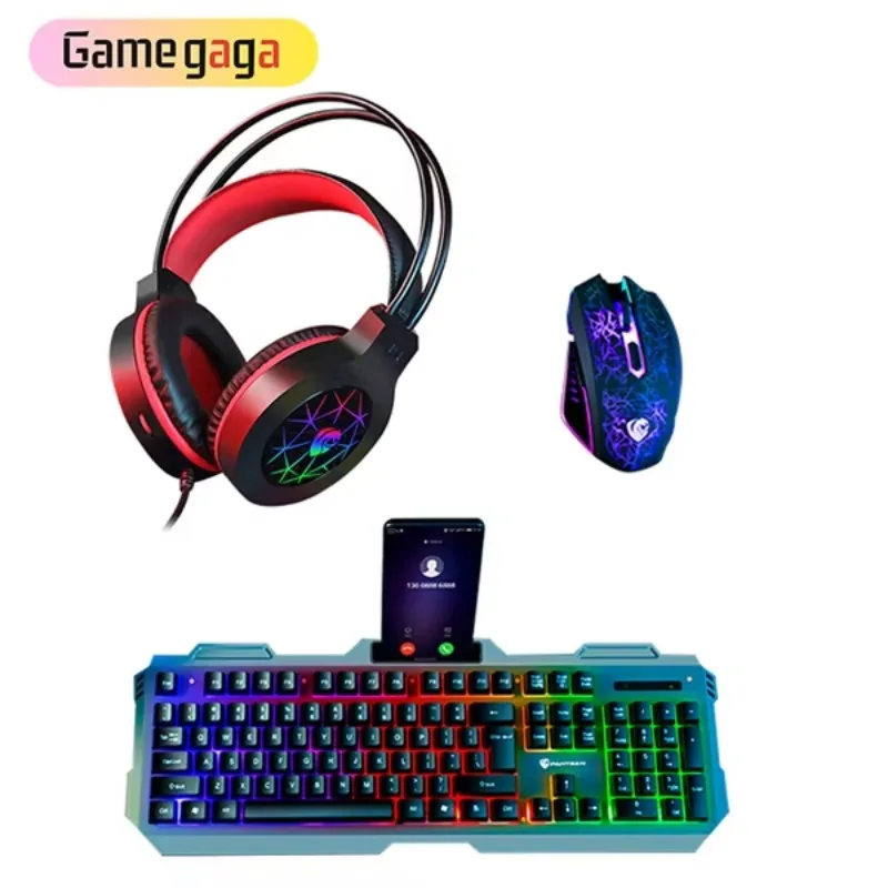 

2025 hot sale Wired RGB Gaming Keyboard LED Mouse Gaming Headset Mouse Pad Four Piece Office Game Set 4 in 1 for Gamer