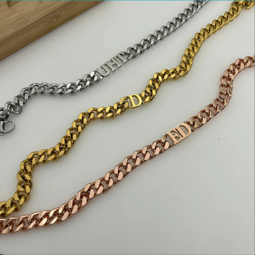 Kalung huruf kustom kalung inisial 8mm rantai tebal Kuba personalisasi kalung nama tahun hadiah istimewa