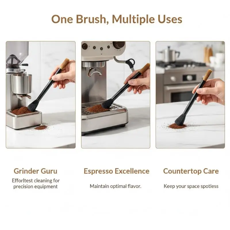 Double Head Soft Bristle Coffee Cleaning Brush Lightweight for Coffee Grinder Semi Auto Machine Travel Portable Barista Tool