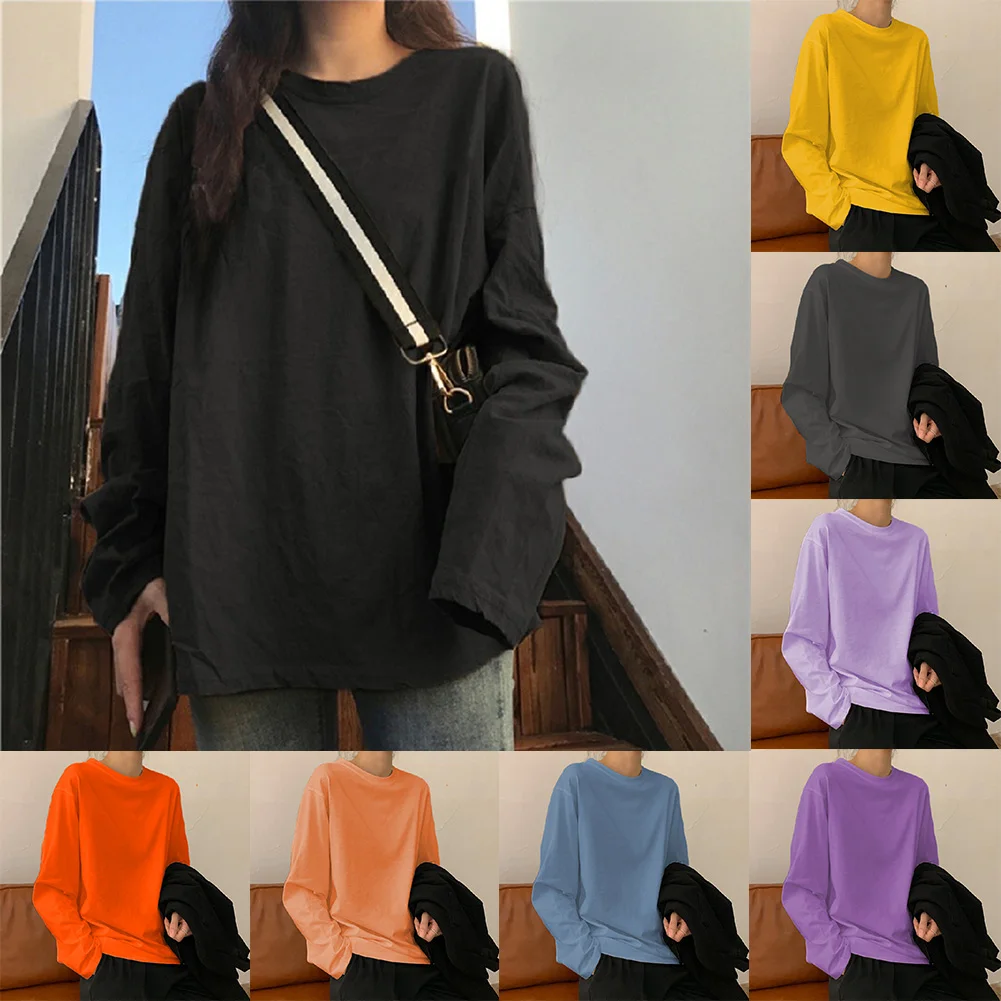 Top sottile casual da donna a maniche lunghe con leggero misto spandex poliestere elasticizzato vestibilità ampia adatto per quattro stagioni