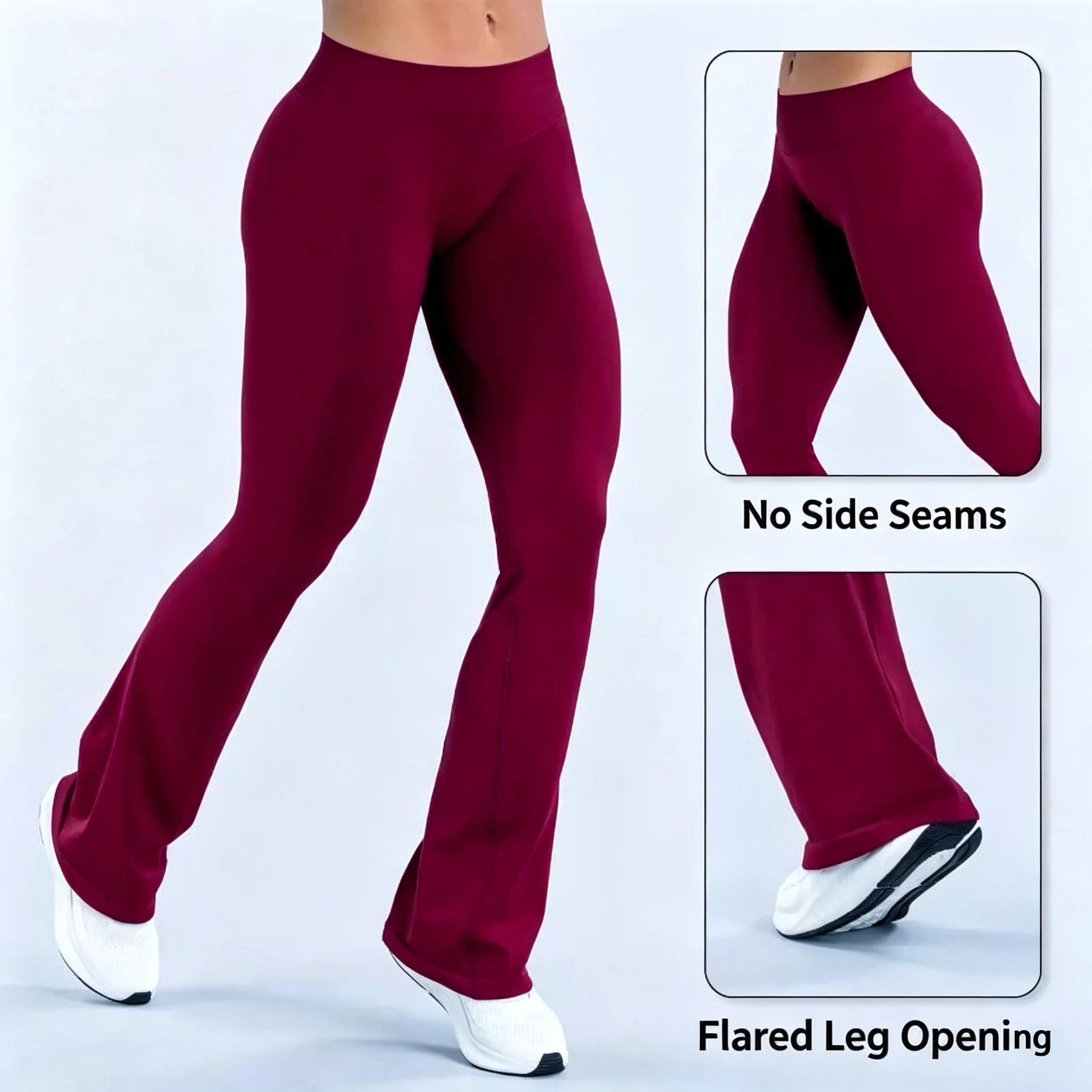 Women's High Waist Flare Yoga Pants Solid Seamless Wide Waistband Wide Leg for Gym Running Workout
