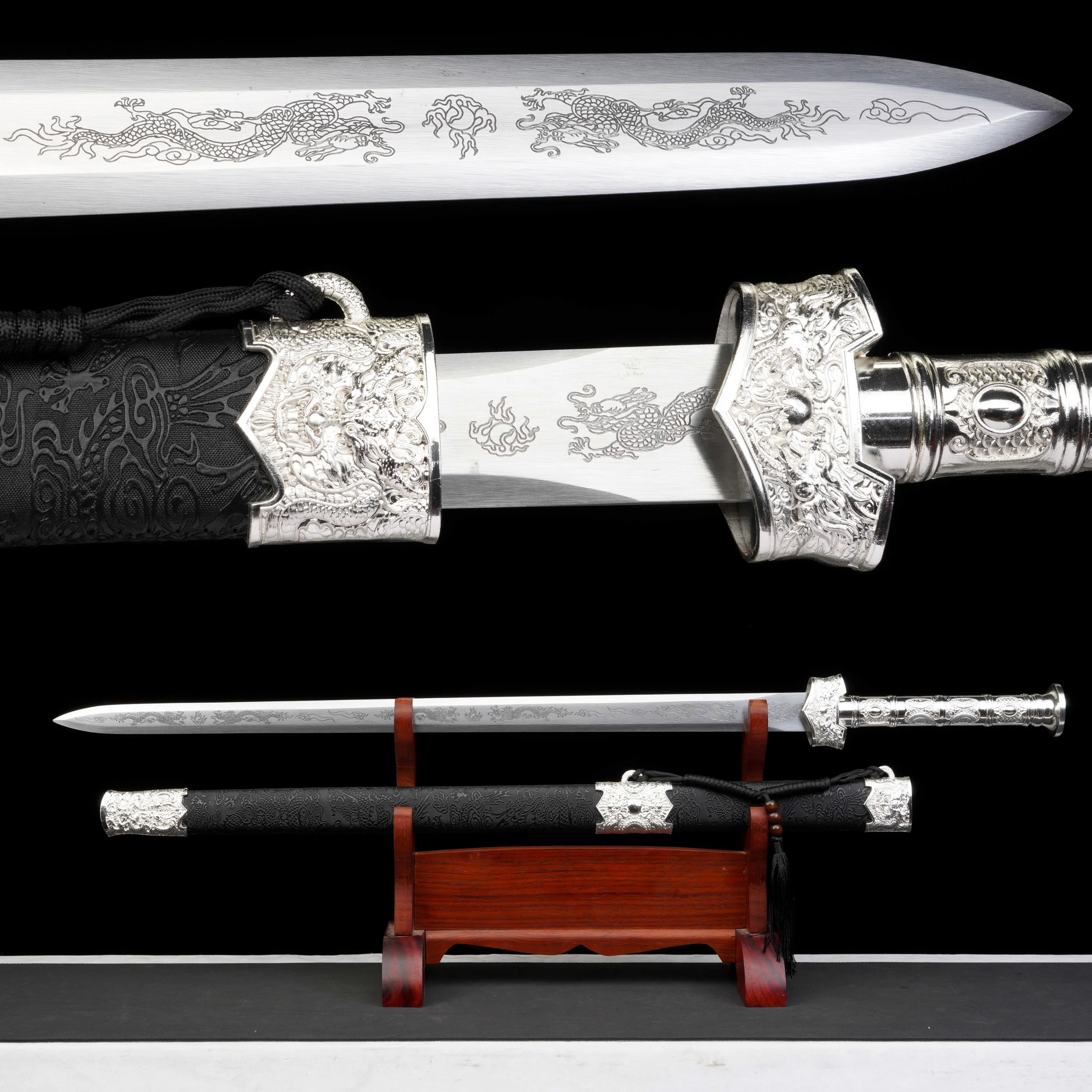 Traditional Chinese Double Dragon Pearl Sword,Manganese Steel Blade,Ideal Gift for Knight Ninja Martial Arts Lovers,Unsharpened