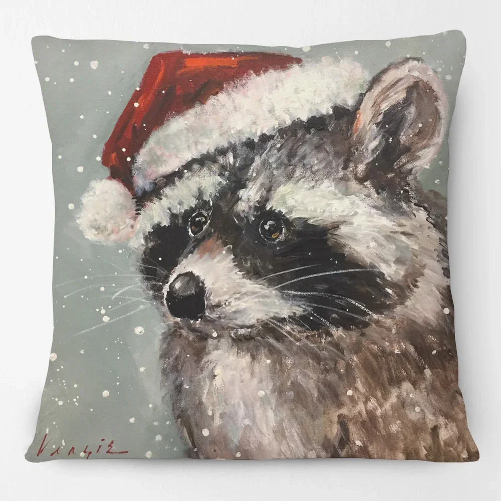 

Ручная роспись Рождественские животные Чехлы для подушек Гусь Енот Лиса Заяц Коза Корова Принт Наволочка