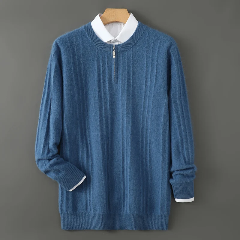 Maglione di cashmere di qualità 100% da uomo autunno e inverno Pullover allentato con cerniera a mezza altezza Top casual in maglia da esterno a