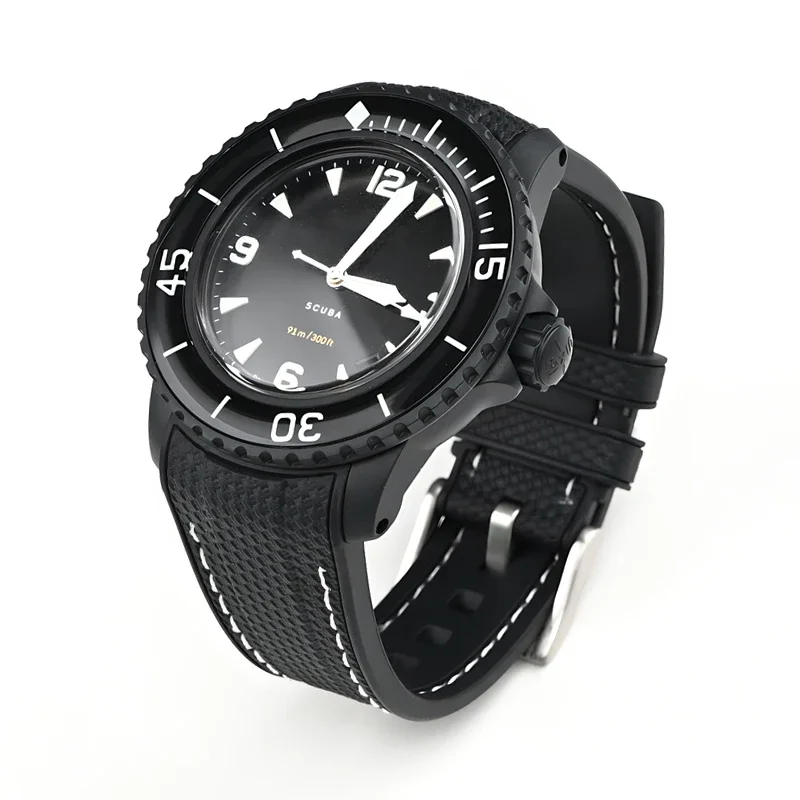Gummi-Silikon-Uhrenarmband für Swatch X Blancpain GREEN ABYSS, gebogenes Ende, wasserdichtes Sportarmband mit gewebtem Muster, 22 mm – Detail 6