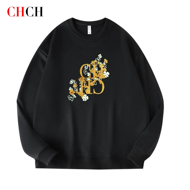 CHCH Fashion Trend Pullover Simple Round Neck Sweatshirts Men/Women Long-sleeved Lettered Loose Basic Hoodies