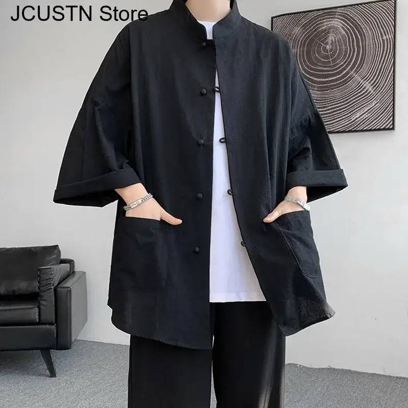 

Short Sleeve Qipao Top Vintage Button Down Shirt New Chinese Style Tang Clothes Hanfu Loose Jacket Summer Spring Streetwear