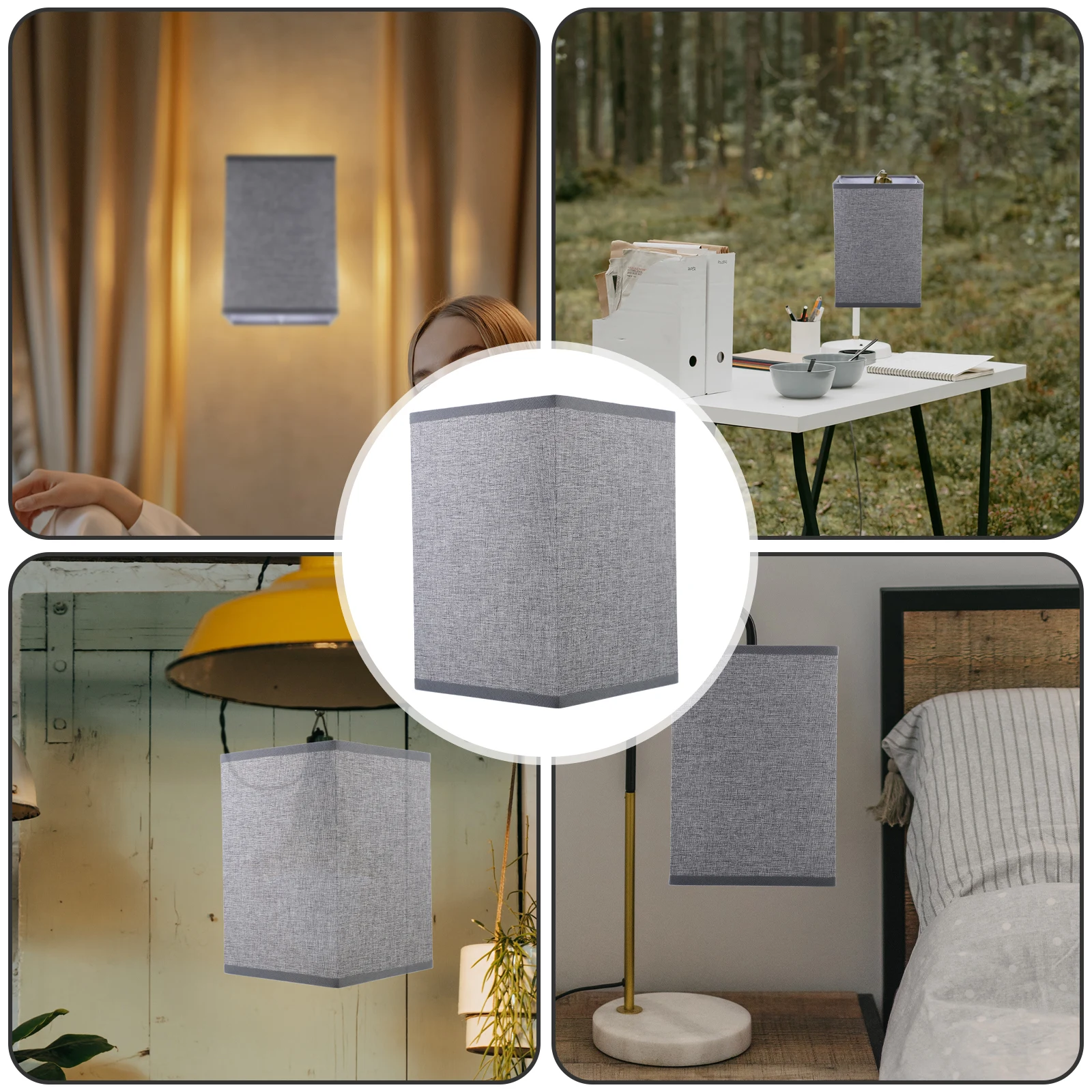 

Square Lampshade Grey Fabric Light Shade Desk Floor Lamp Cover Bedside Table Home Linen Shades Replacement Neutral Retro