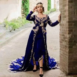 Detachable Moroccan Caftan Formal Evening Dresses A-line Long Sleeves Appliques Prom Dresses Arabic Party Dresses Customized