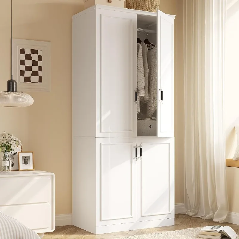 Schrank-Kleiderschrank mit 4-türigem, 74,8 Zoll großer Kleiderschrank mit Aufhängestange