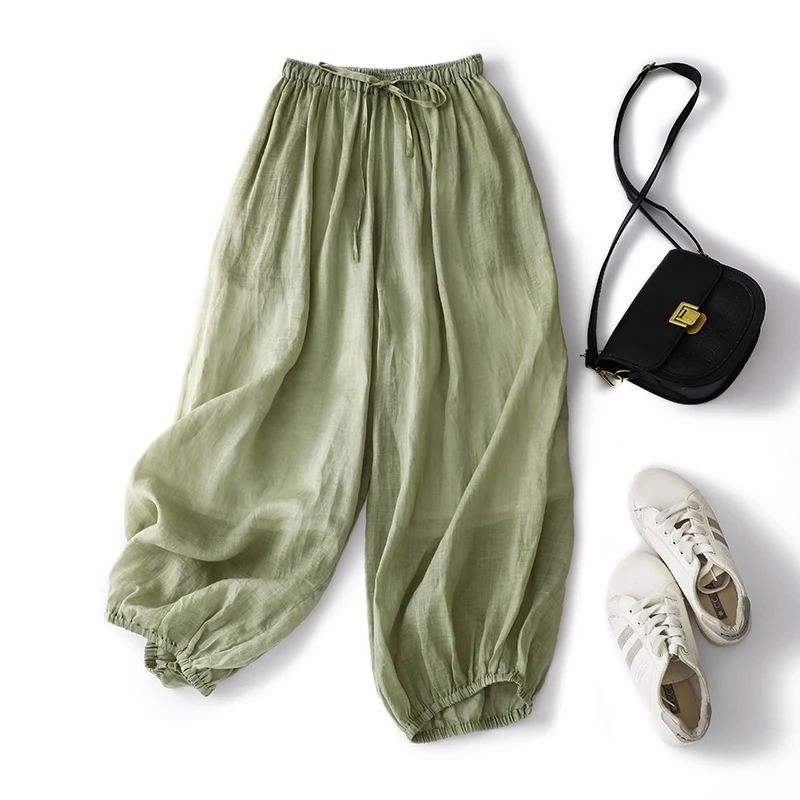 Pantalones holgados informales de cáñamo para mujer, pantalones farol de meditación Zen, pantalones Harlan largos con semillas de culo, Color de gama alta, verano