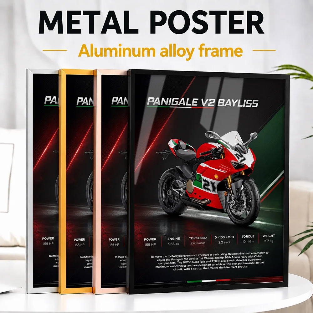 Italy Panigale V2 Bayliss Motorcycle Framed Metal Print Customized Photo High Speed Style Wall Art For Garage Unique Rider Gift
