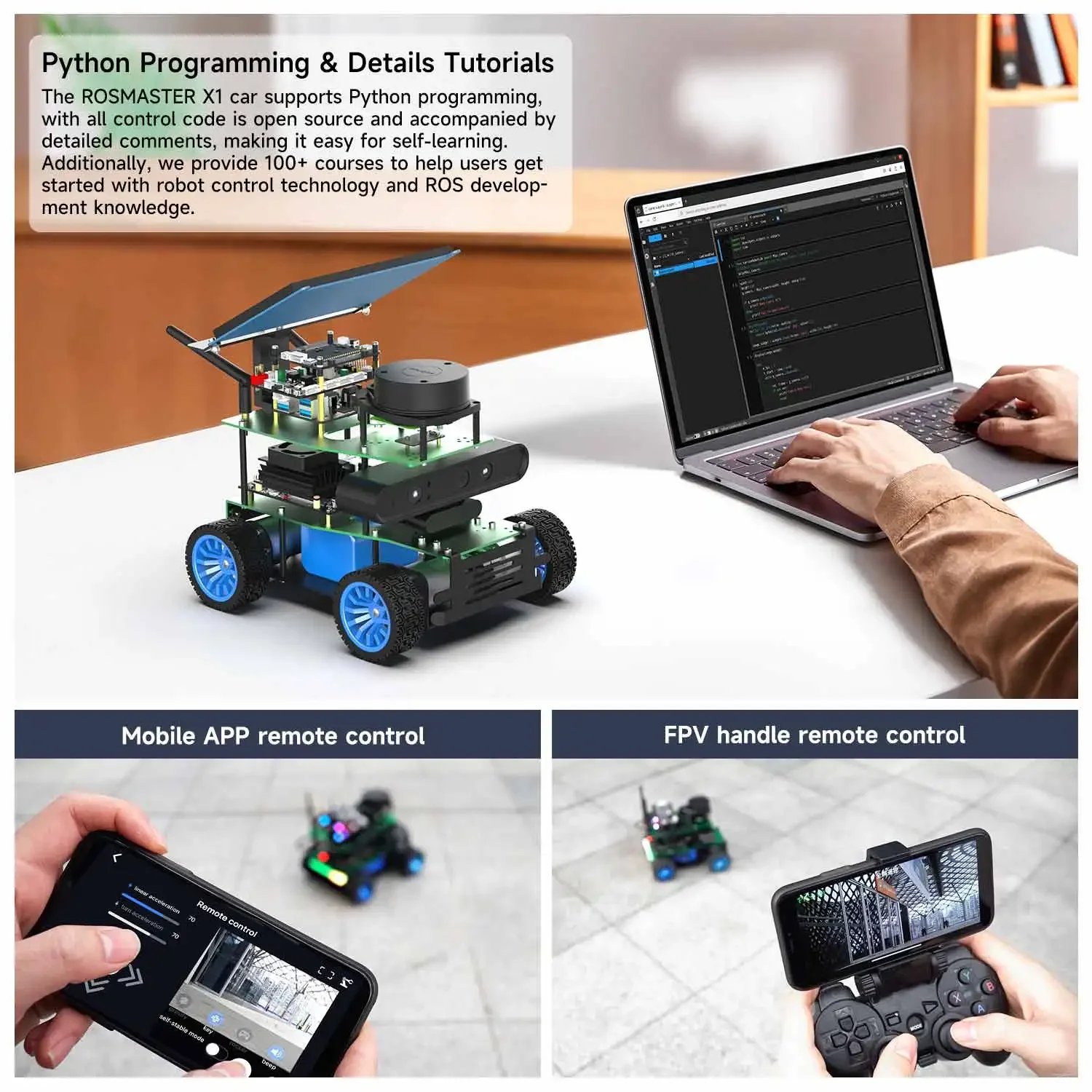 Yahboom Programmierbarer 4WD-Smart-Car-Roboter mit Lidar 520-Motor, Spracherkennung für Jetson NANO Raspberry Pi 5 ROSMASTER X1