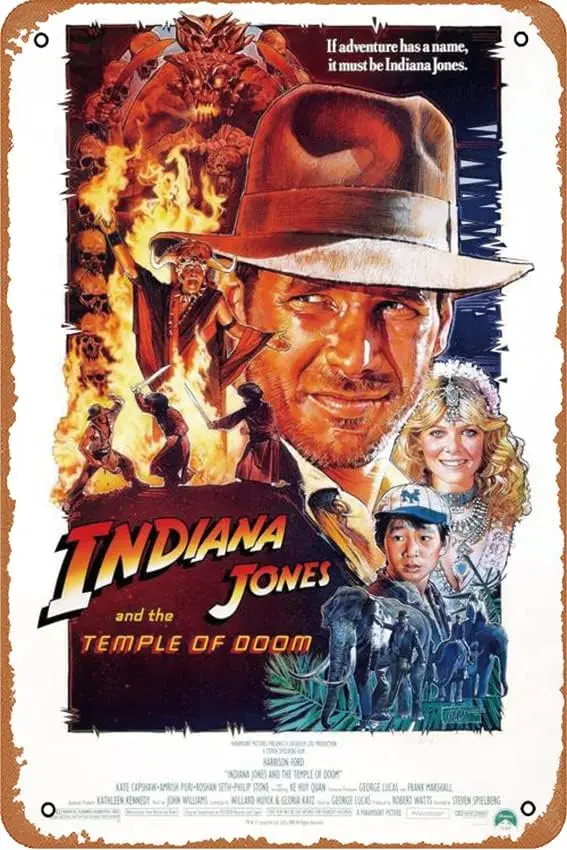 Indiana Jones and the Temple of Doom 1984 Movie Poster Metal Tin Signs Modern Wall Decoration for Bedroom Office Home Wall Home