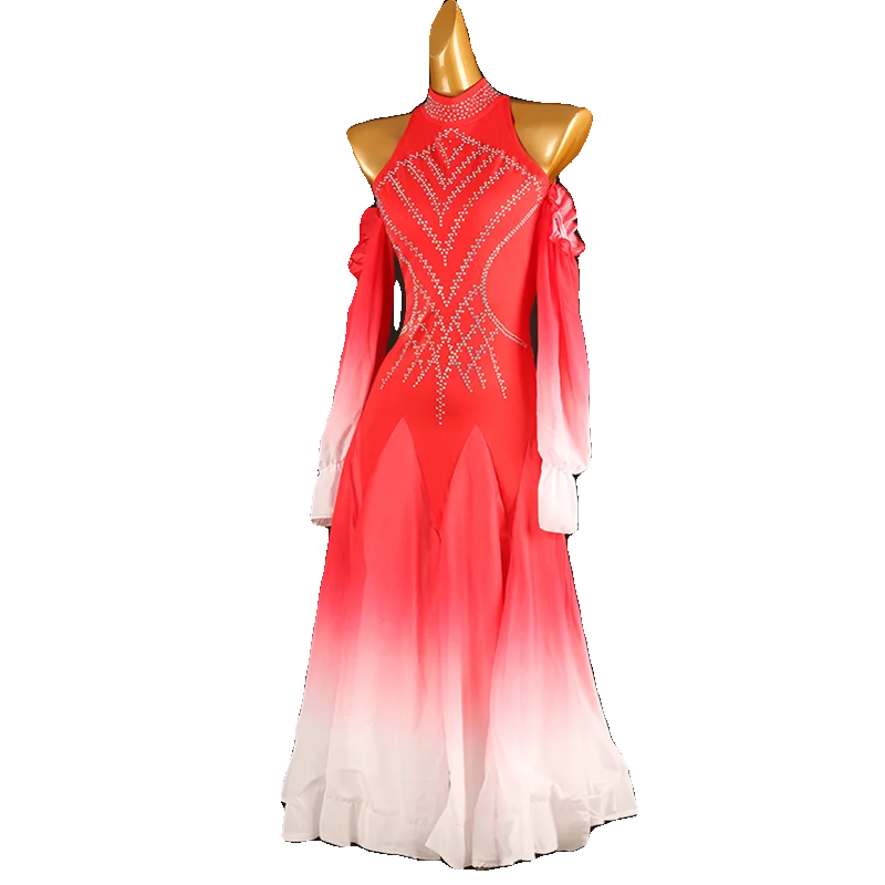 2025 Moderne Ballroom Danswedstrijd Jurk Voor Lange Mouwen Aangepaste Kleding Walsdans Stage Performance Kleding DQL 10228