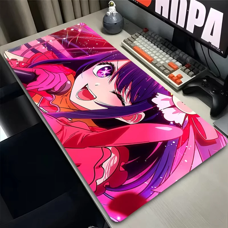 Gaming Mouse Pad, Large Mat, Anti-slip, Stitched Edges, Dark Blue Hair Idol Girl Orange Print, Keyboard Pad for Gaming & Home