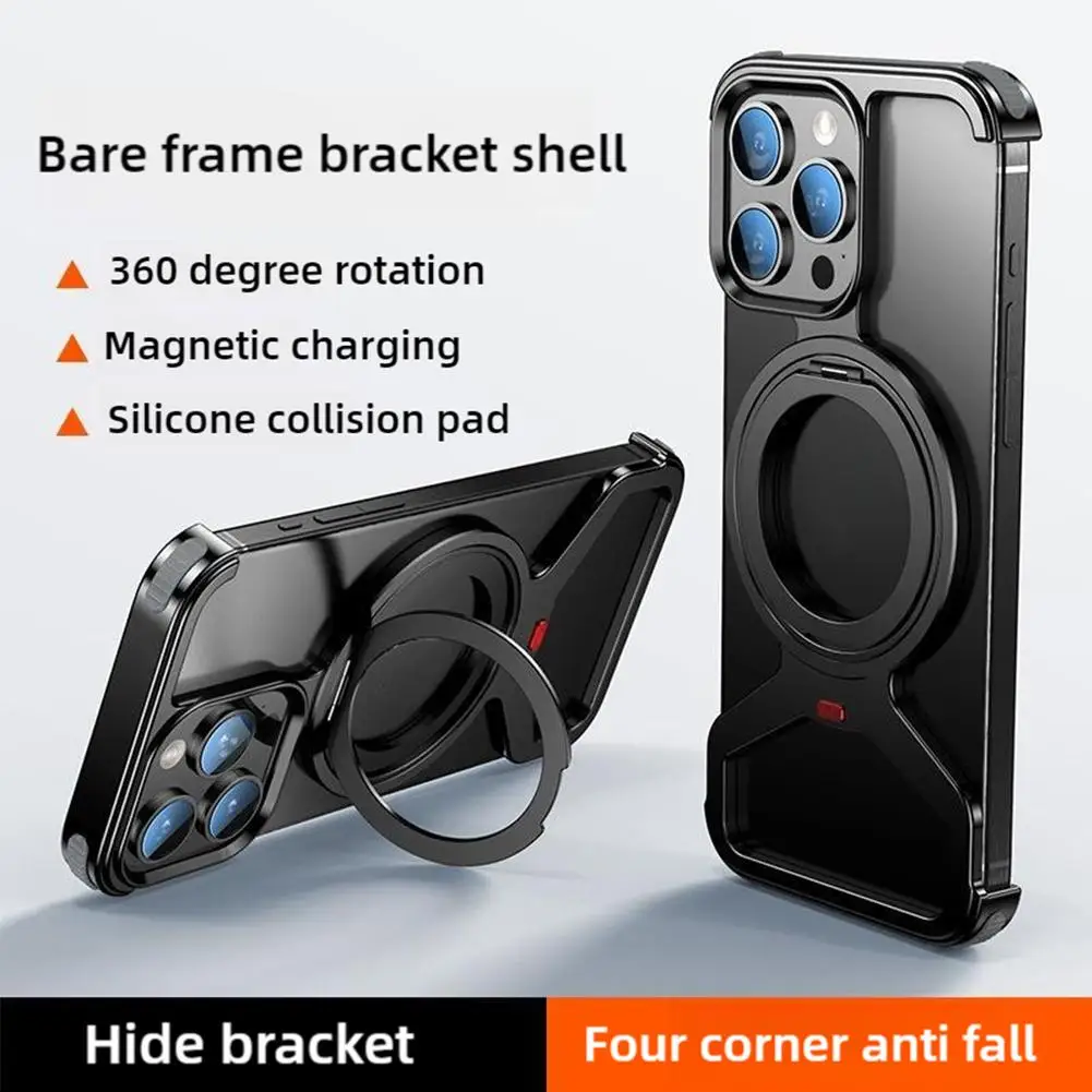 Boneclaw Z-förmige rahmenlose Handyhülle für iPhone 16 Pro Max, Metallabdeckung, magnetisch, 360 °   Rotationsständer