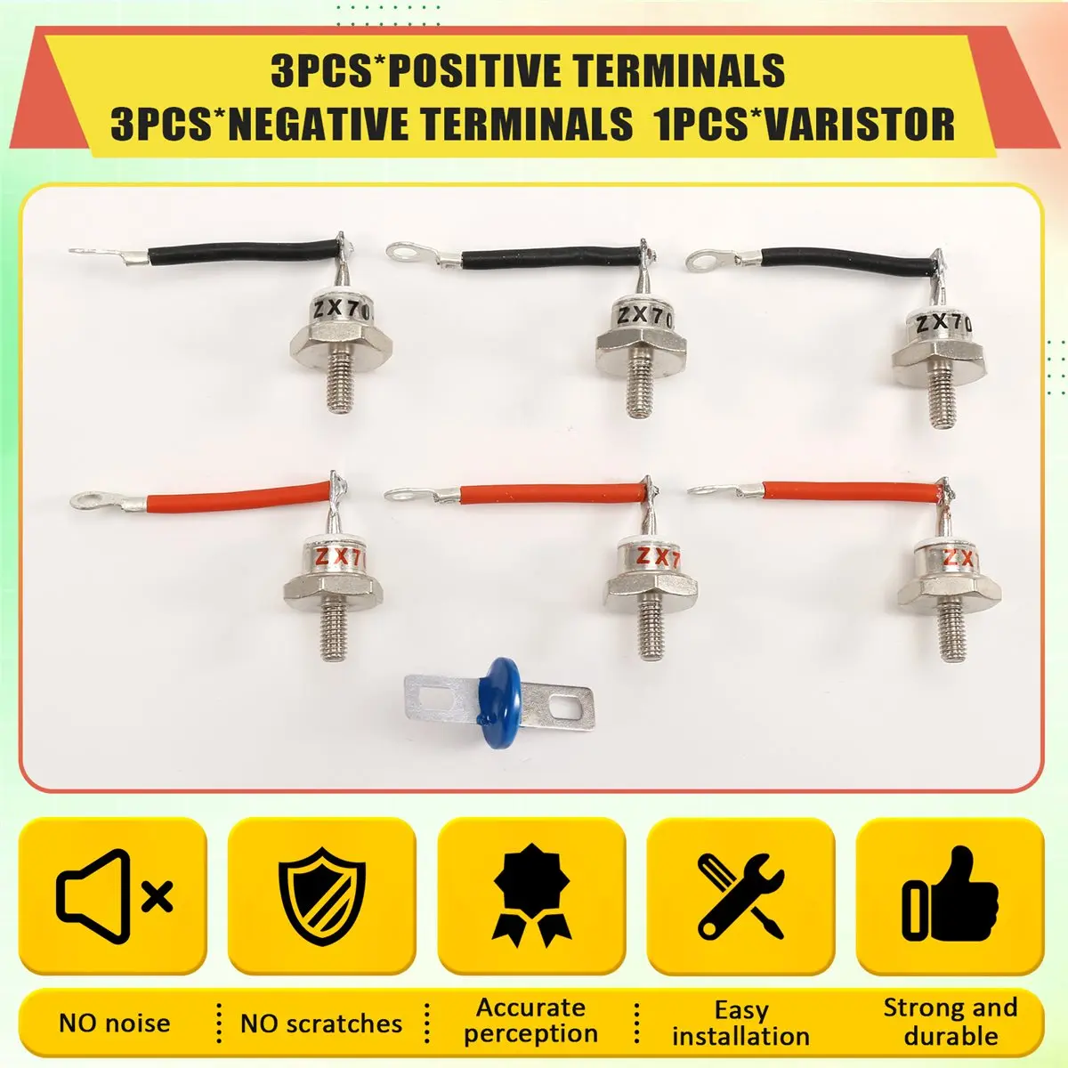 2026 New ZX70-12 NEW Brushless Generator Rotary Rectifier Diode 70A-12 Diode 3 Positive & 3 Negative Terminals W/Wire