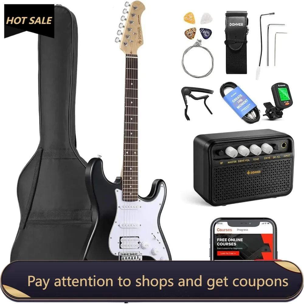 

39 Inch Electric Guitar Beginner Kit Solid Body Full Size Black HSS for Starter, with Amplifier, Bag, Digital Tuner Freight free