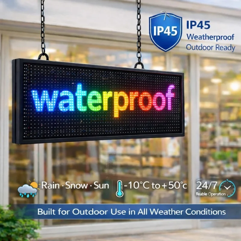 

Уличная светодиодная вывеска P10 39x14 дюймов, водонепроницаемая, высокой яркости, программируемая по Wi-Fi, с функцией прокрутки сообщений для рекламы в магазинах и ресторанах