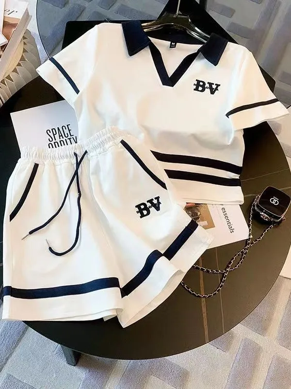 Conjunto F de Verão 2026 Salt Series: Moda Casual Esportiva com orts Curtos, Decote V e Caimento Solto em Poliéster