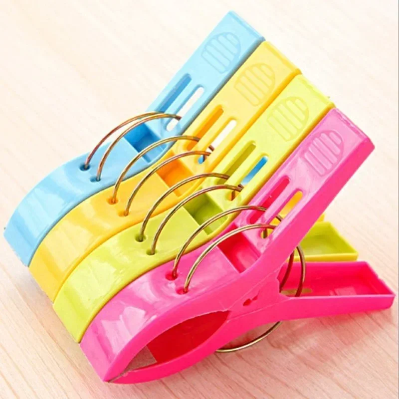 4pcs Large Bright Colour Clothes Clip Plastic Beach Towel Pegs Clothespin Clips To Sunbed Home Wardrobe Storage High Quality