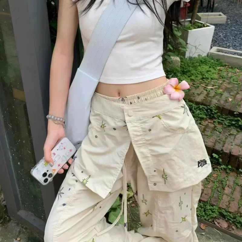 Deeptown Baggy Y2k Cargo Pants Women Korean Fashion Wide Leg Harajuku Casual Trousers America Streetwear High Waist Pantalones