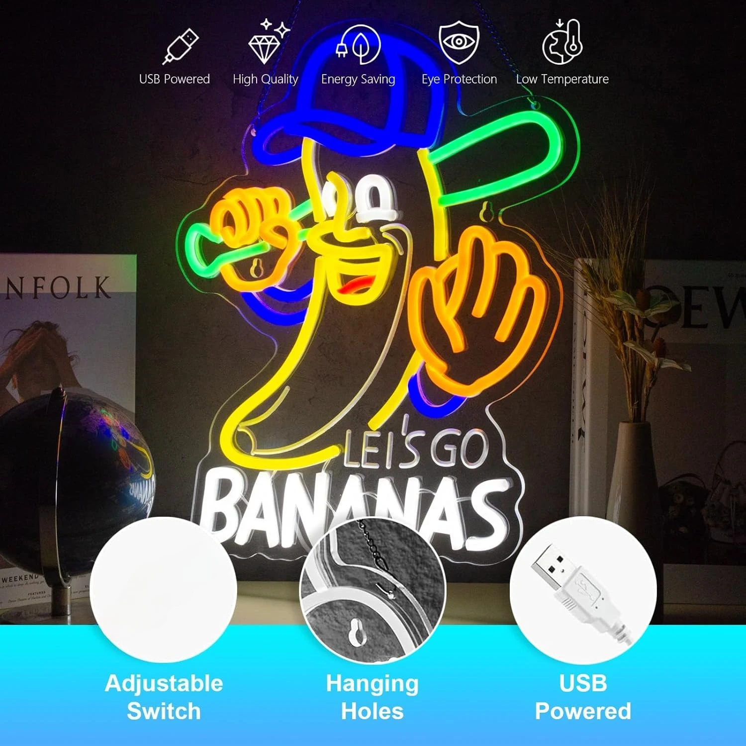 دعونا نذهب الموز النيون USB عكس الضوء LED ضوء النيون تسجيل جدار الفن الديكور ل غرفة نوم غرفة معيشة بار هدايا الحفلات #4