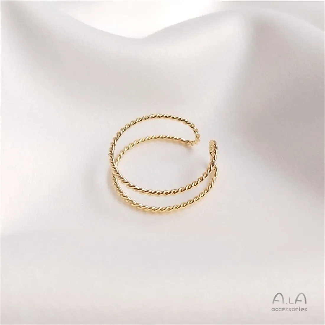 14K Gold-Color Batch Flower Twist Copper Wire Double Strand Ring Hand-clamped Beads Winding DIY Accessories Double Ring Ring