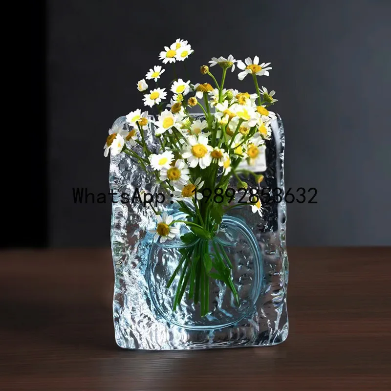 x17Crystal Glass Vase Transparent Ice Cubes Square Crystal Flower Arrangement Ocean Hydroponics Terrarium Flower Vases Pots