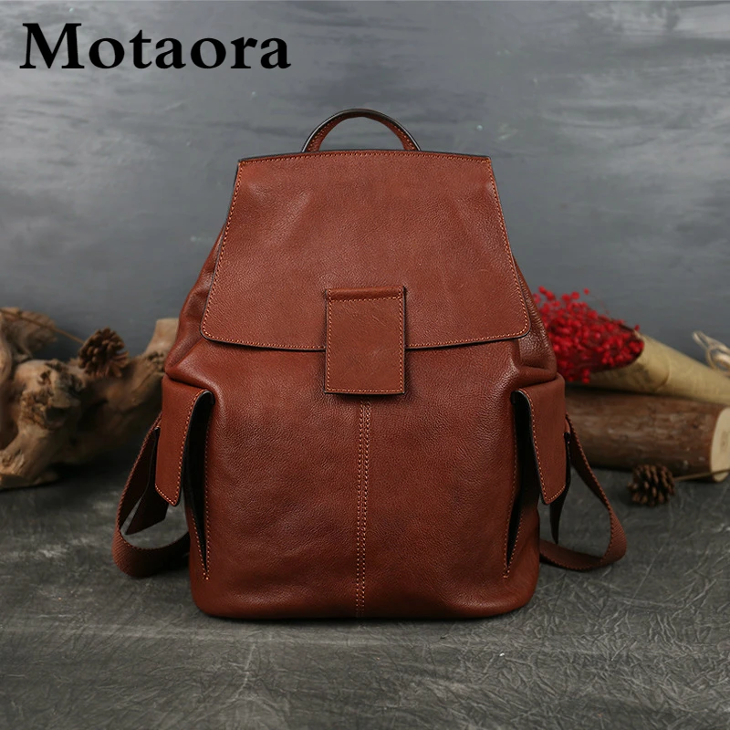 Motaora Echt leder Damenmode Rucksack neue Kopfs chicht Rindsleder Rucksack für Damen große Kapazität Vintage Reisetasche