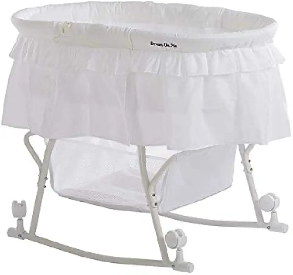 Portable 2-in-1 Bassinet & Cradle with Canopy, Storage Basket, Locking Wheels, Lightweight Frame - White