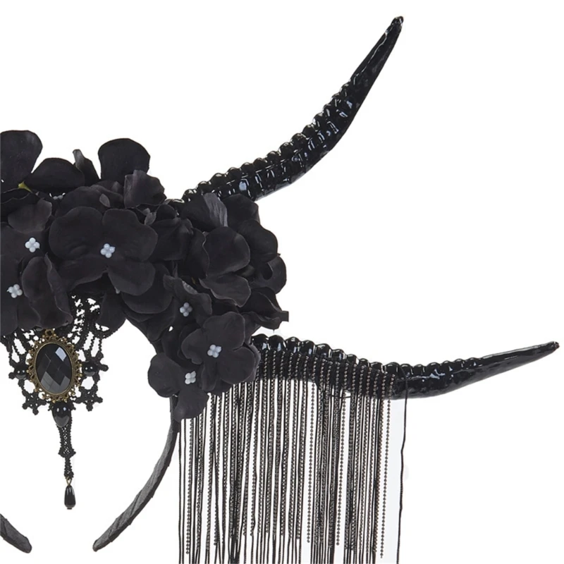 AntelopeแถบคาดศีรษะฮาโลวีนปีศาจHorn Devil HornsแถบคาดศีรษะGothพู่Headband Goth Headpiece Day Of The Dead Dropship