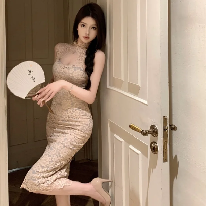 Ele Lady Sexy New Chinese Sle Hollow out Low Cut Long Dr Slimming Lace Bodycon Dr by Gege Home Faion Summer