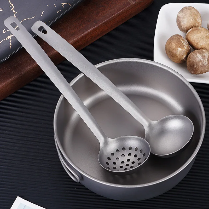 Pure Titanium Household Outdoor Hot Pot Spoon Colander Foam Picnic Tableware Kitchen Utensils Porridge Spoon Soup Long Handle