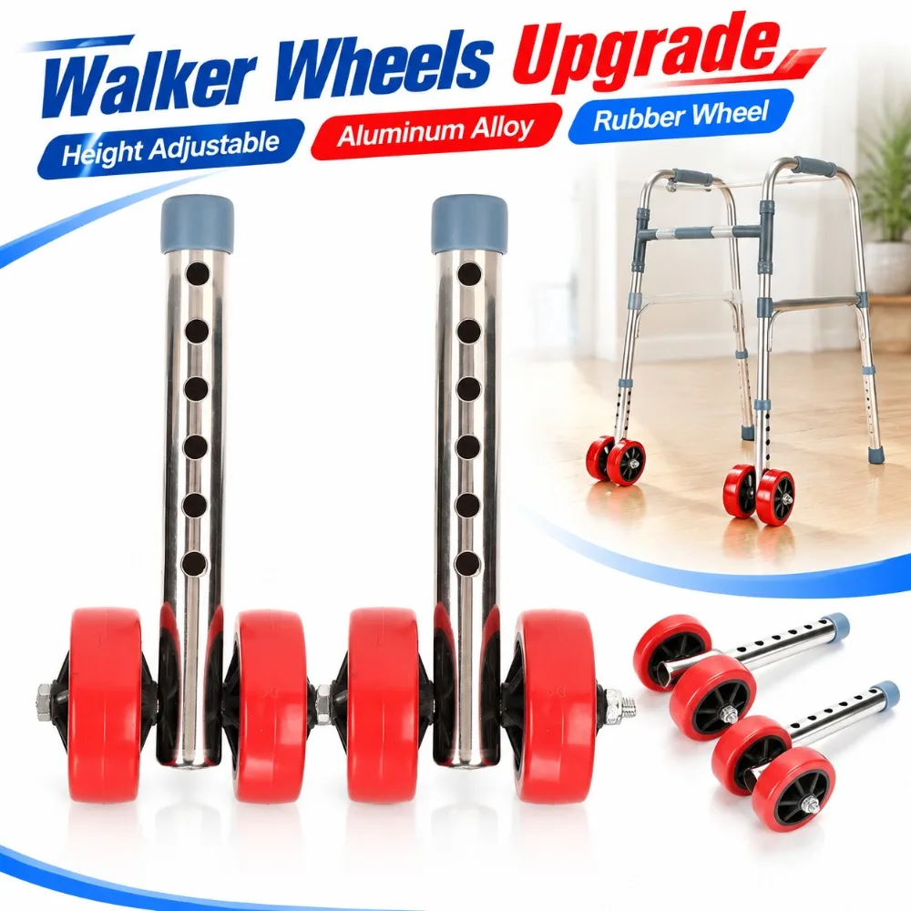 Height Adjustable Walker Wheels Rubber Wheel Easy Install Rollator Replacement Wheels Aluminum Alloy Universal Fit