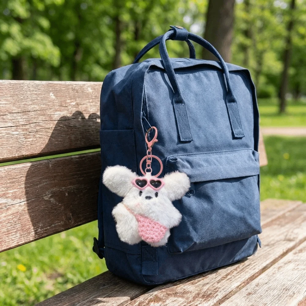 Fashion Soft Plush Rabbit Keychain Kawaii Cartoon Car Key Ring Sunglasses Little Rabbit Long Ear Backpack Keychain For Women