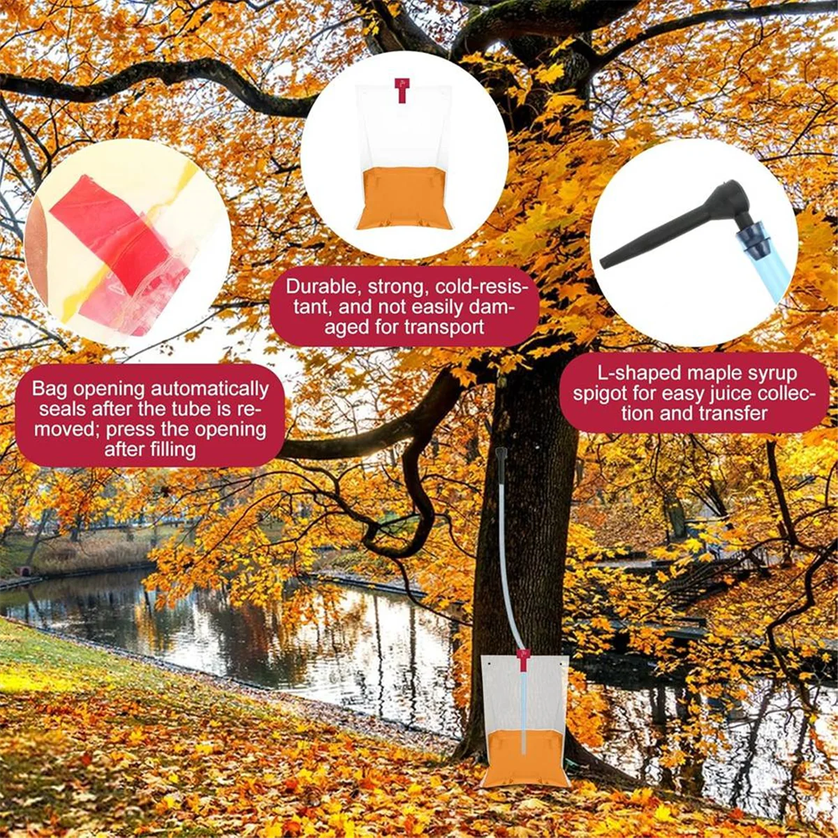A002 10 Sets Maple Syrup Tapping Kit Include 10 Maple Tree Taps Spiles 10 Pcs 35In Maple Syrup Tubes 10 Pcs 8L -Clear Bags