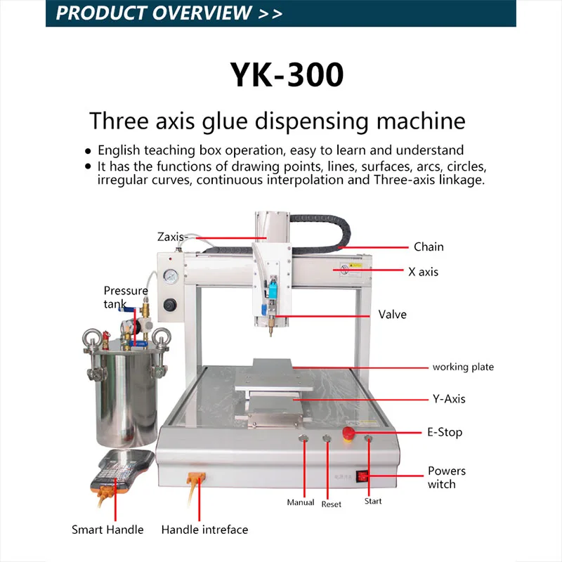 YK-300 Semi-Automatic Pneumatic Glue Dispenser 220V CNC Automatic Building Material Adhesion Machine Motor Engine Core
