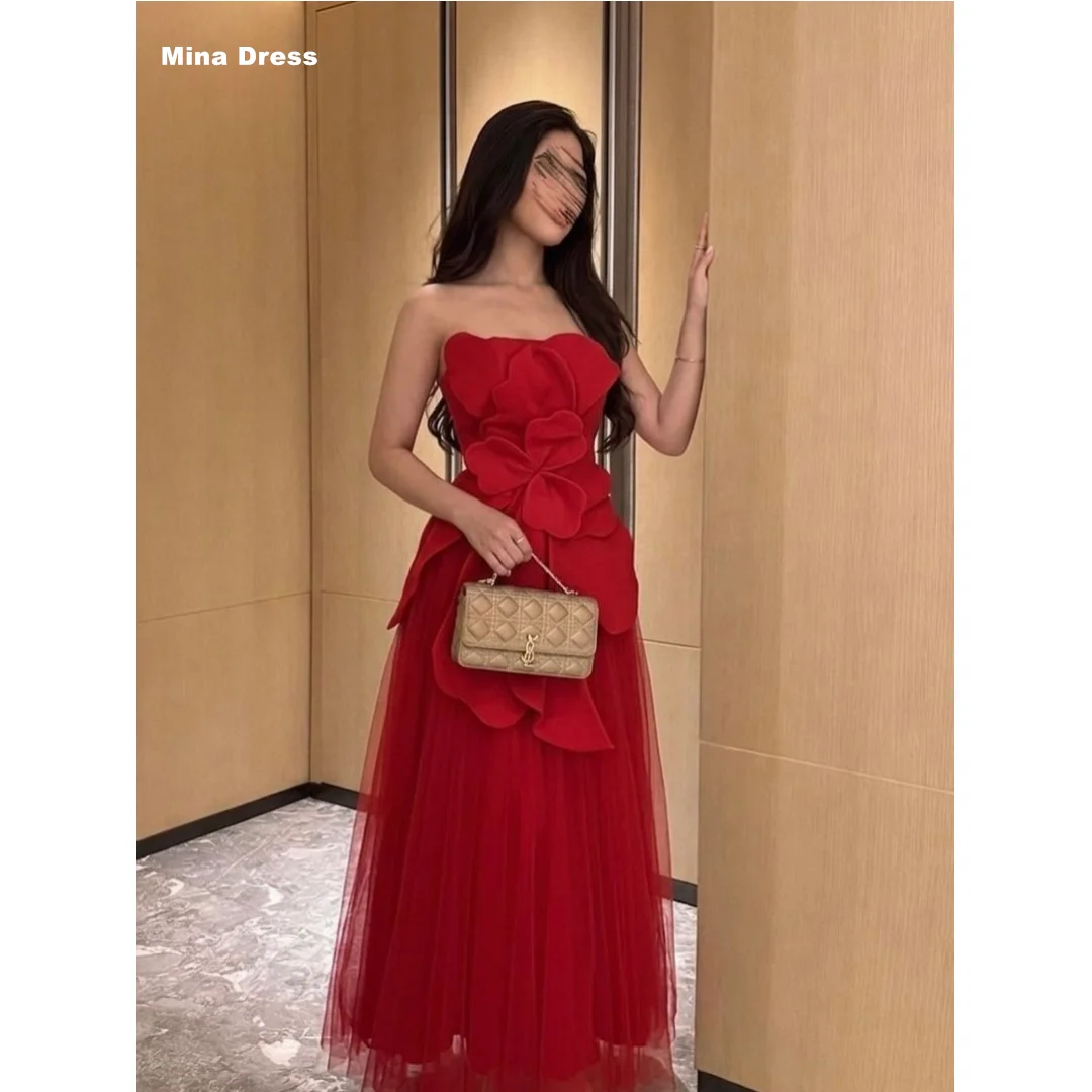 

Mina Customized Red Elegant Party Dresses for Special Occasions Flowers Tube Top Backless Sleeveless Luxury Party Dress Women's