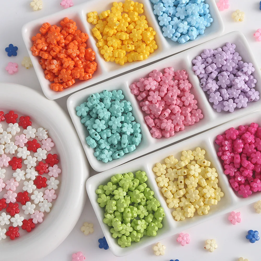 10PCS Colorful Baked Enamel Acrylic Flower Beads Loose Spacer Beads For Jewelry Making DIY Bracelet Necklace Accessories