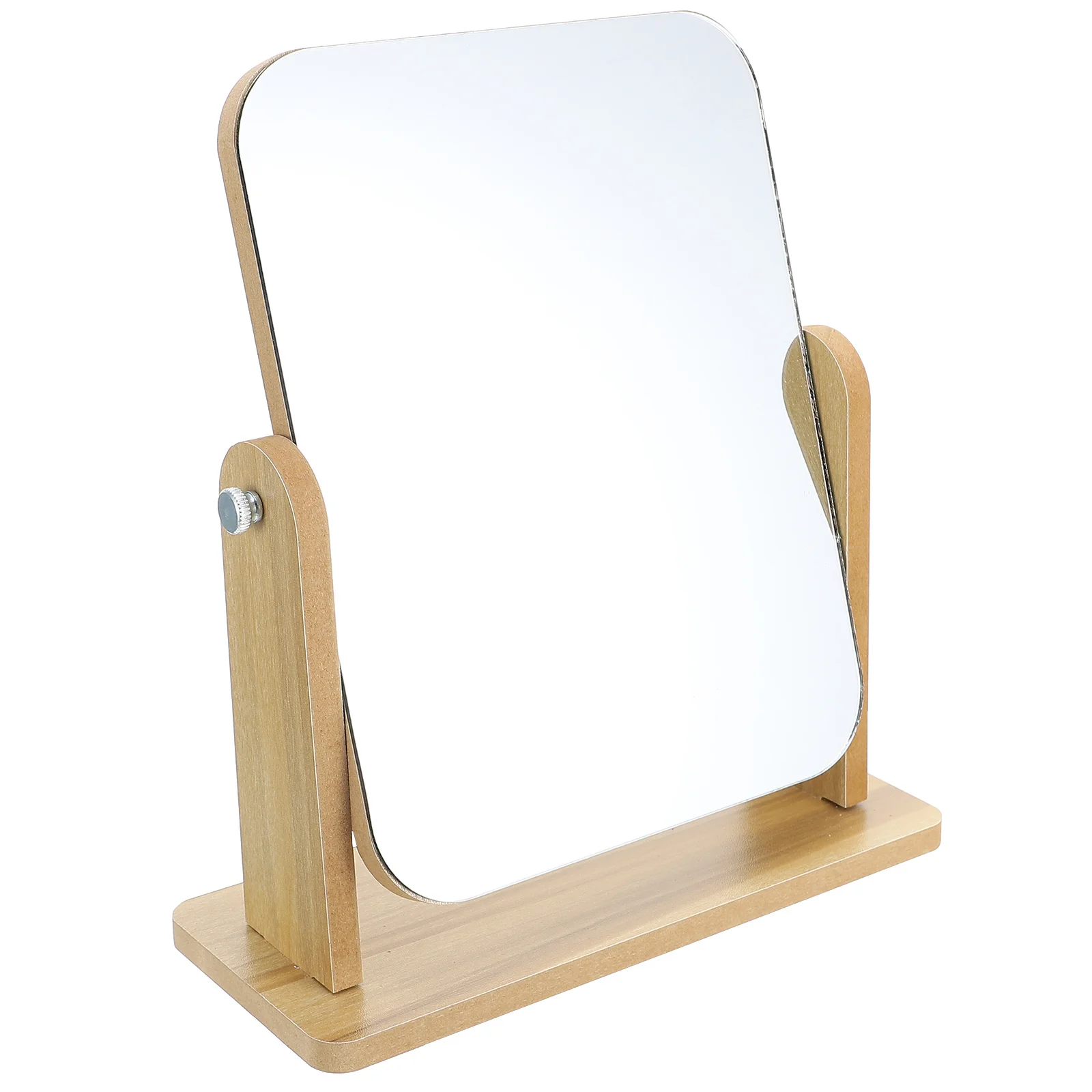 Stylish Rotating Mirror with Wood Stand for Makeup Application Compact Design Fits Any Desktop Home Bathroom Use